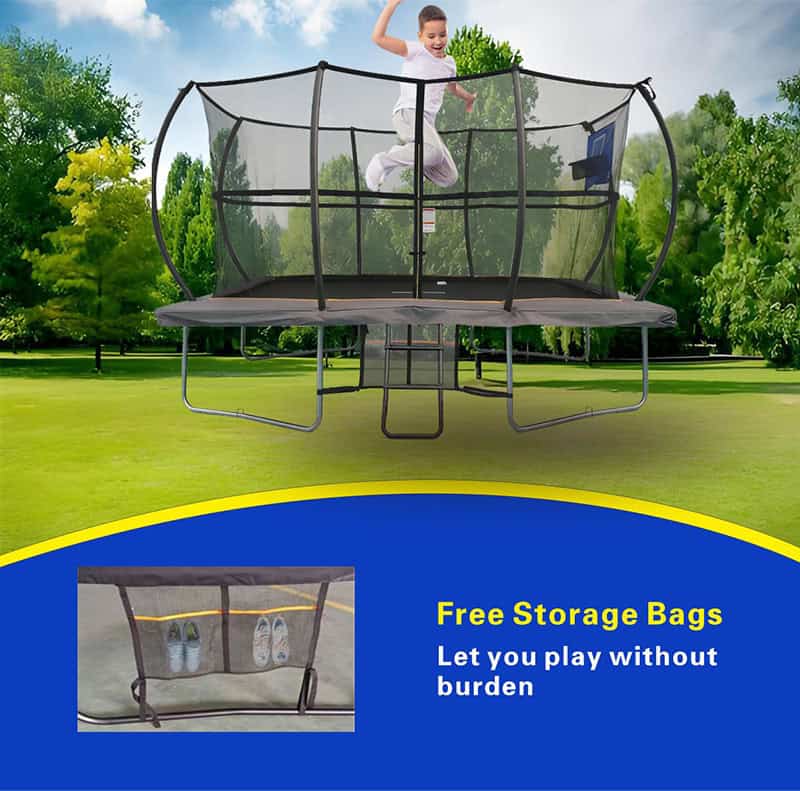 7x10ft Rectangular Trampoline with Safety Enclosure Grey - Free Ladder Shoe Tidy Anchor Kit Basketball Game