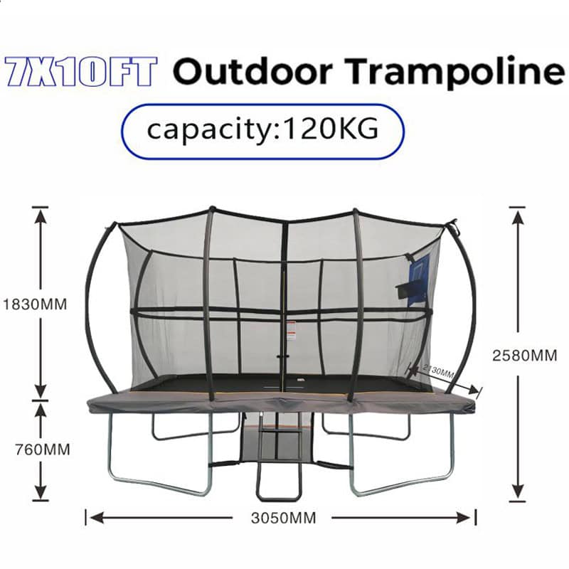 Big Air Super Bounce 7x10ft Rectangular Trampoline with Safety Enclosure Grey - Free Ladder Shoe Tidy Anchor Kit Basketball Game - Image 8