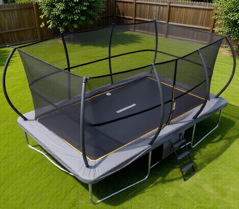 9x14ft Rectangular Trampoline with Safety Enclosure Grey - Free Ladder Shoe Tidy Anchor Kit Basketball