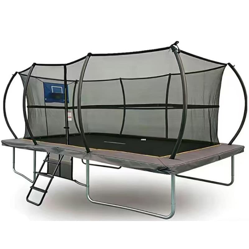 9x14ft Rectangular Trampoline with Safety Enclosure Grey - Free Ladder Shoe Tidy Anchor Kit Basketball