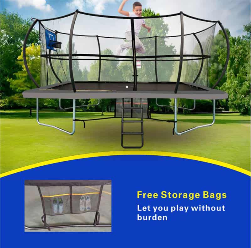 8x12ft Rectangular Trampoline with Safety Enclosure Grey - Free Ladder Shoe Tidy Anchor Kit Basketball