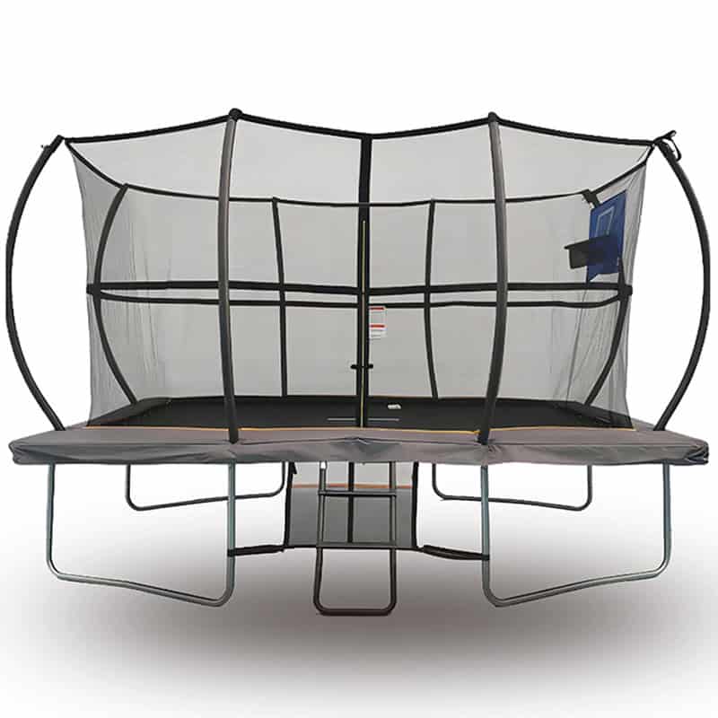 8x12ft Rectangular Trampoline with Safety Enclosure Grey - Free Ladder Shoe Tidy Anchor Kit Basketball