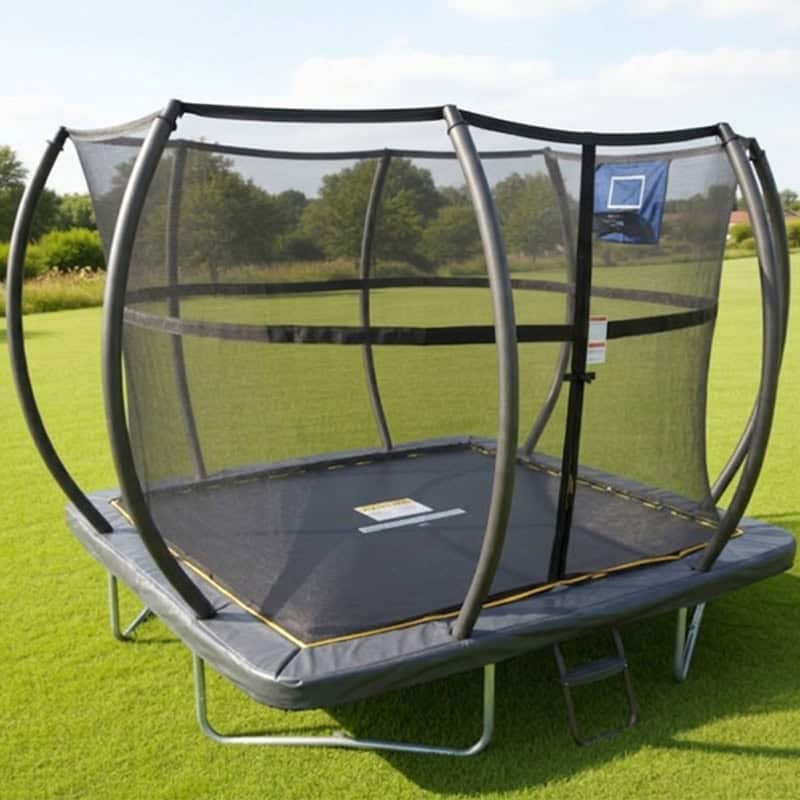 Big Air Super Bounce 5x7ft Rectangular Trampoline with Safety Enclosure Grey - Free Ladder Shoe Tidy Anchor Kit Basketball - Image 3