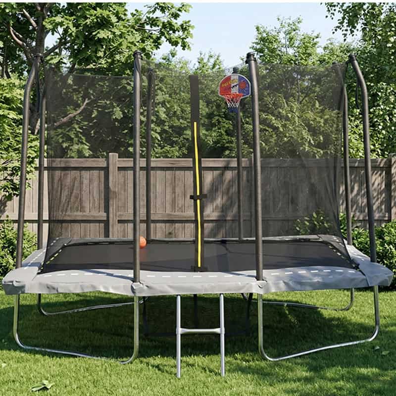 Big Air 5x7ft Rectangular Trampoline with Safety Enclosure Grey FREE Ladder Basketball Game & Shoe Tidy - Image 8