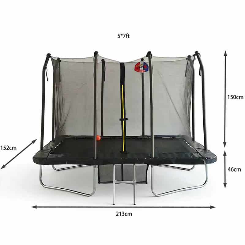 5x7ft Rectangular Trampoline with Safety Enclosure Black FREE Ladder Basketball Game & Shoe Tidy