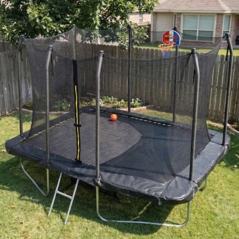 6x9ft Rectangular Trampoline with Safety Enclosure Black FREE Ladder Basketball Game & Shoe Tidy