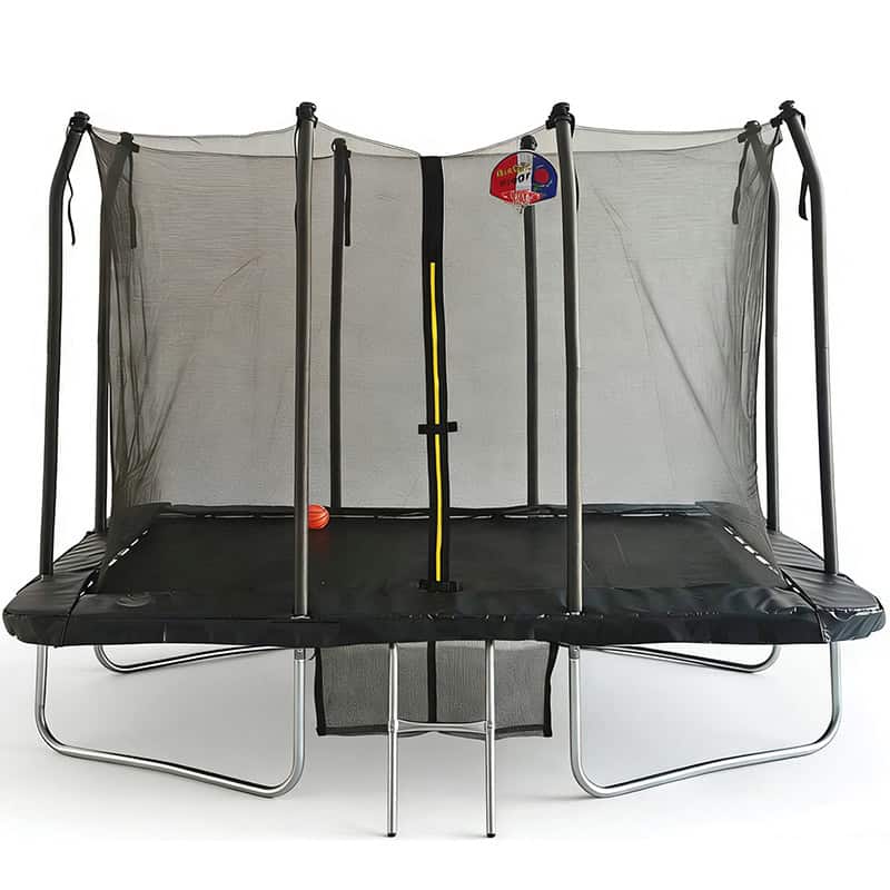 6x9ft Rectangular Trampoline with Safety Enclosure Black FREE Ladder Basketball Game & Shoe Tidy