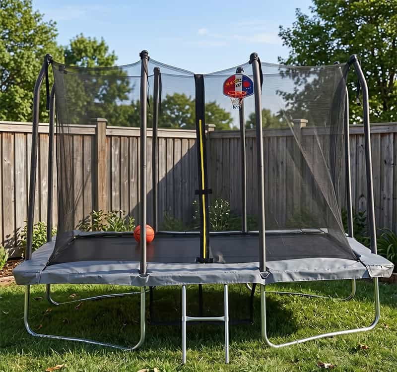 5x7ft Rectangular Trampoline with Safety Enclosure Grey FREE Ladder Basketball Game & Shoe Tidy