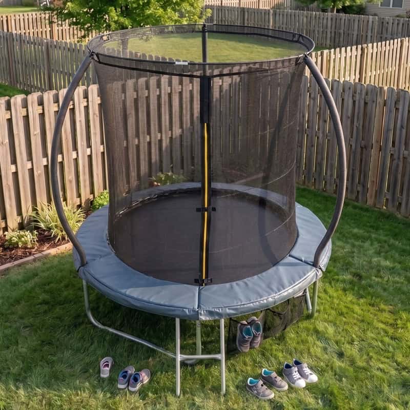 6ft Trampoline & Safety Enclosure Free Shoe Tidy & Ladder – Grey