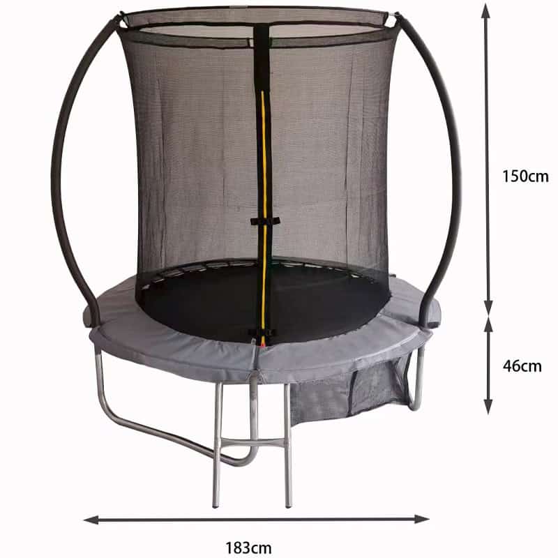 6ft Trampoline & Safety Enclosure Free Shoe Tidy & Ladder – Grey