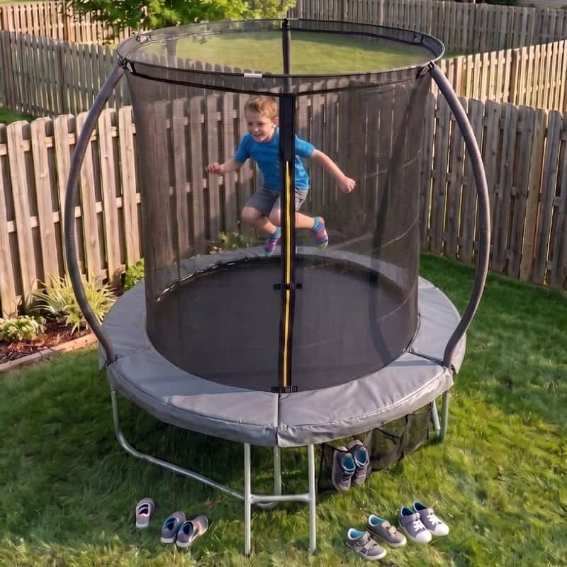 6ft Trampoline & Safety Enclosure Free Shoe Tidy & Ladder – Grey