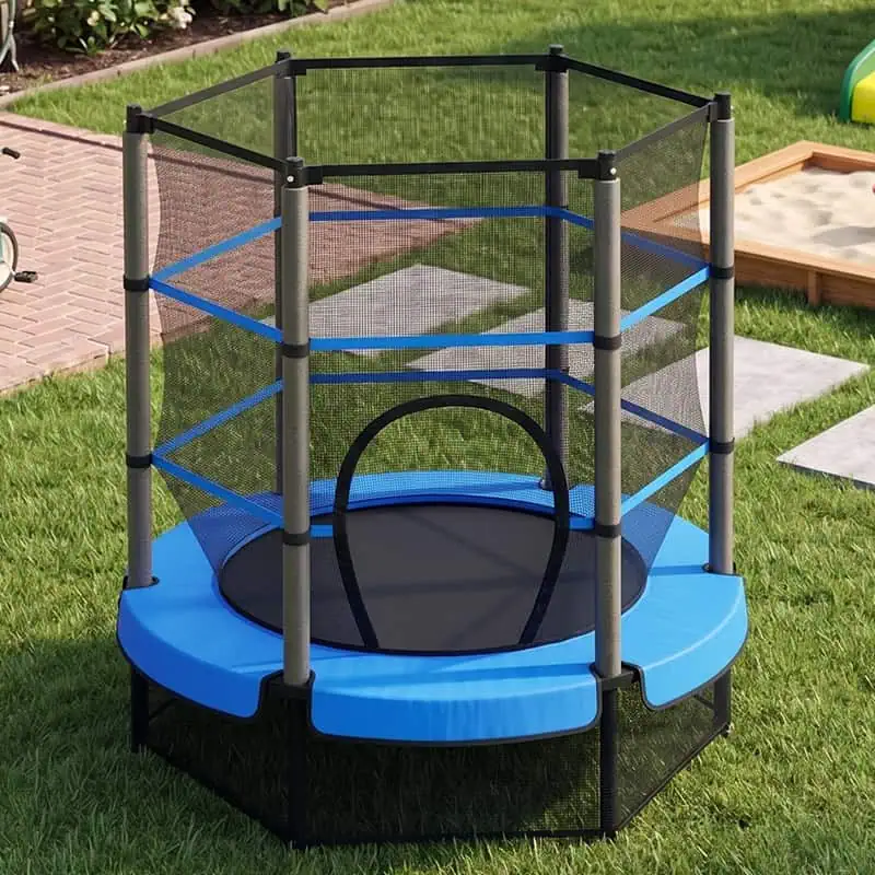 Air League 55" Kids Trampoline with Safety Net Blue – Indoor & Outdoor Use Mini Trampoline for Children
