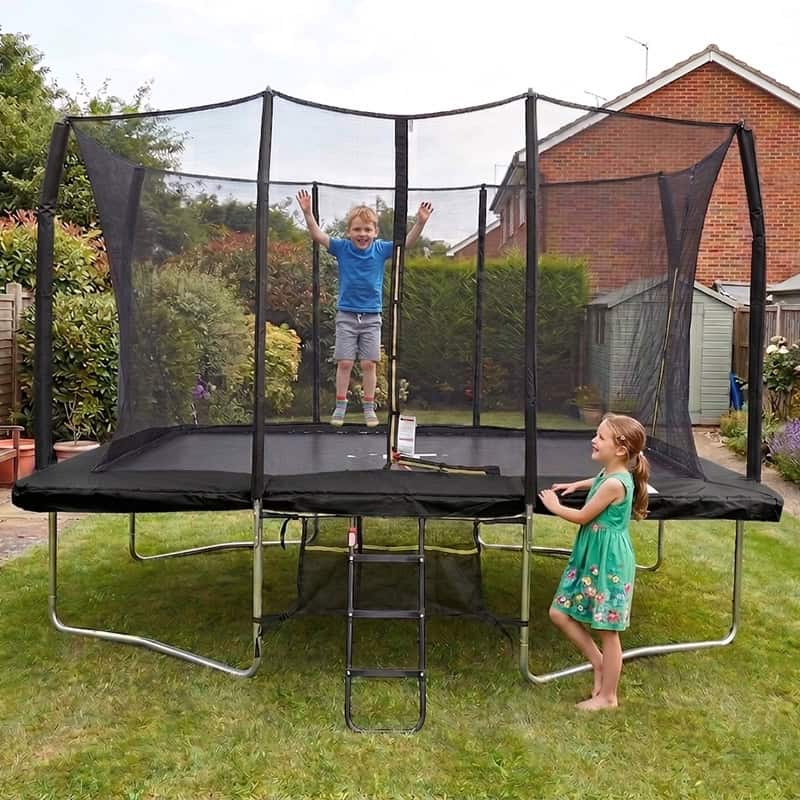 Big Air Extreme 7x10ft Rectangular Trampoline with Safety Enclosure Black - Free Ladder & Shoe Tidy