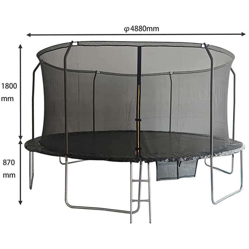 16ft Trampoline & Enclosure Free Shoe Tidy & Ladder – Black