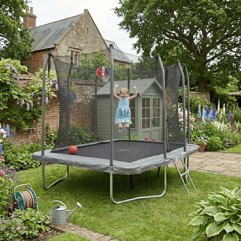 Big Air 5x7ft Rectangular Trampoline with Safety Enclosure Grey FREE Ladder Basketball Game & Shoe Tidy - Image 9