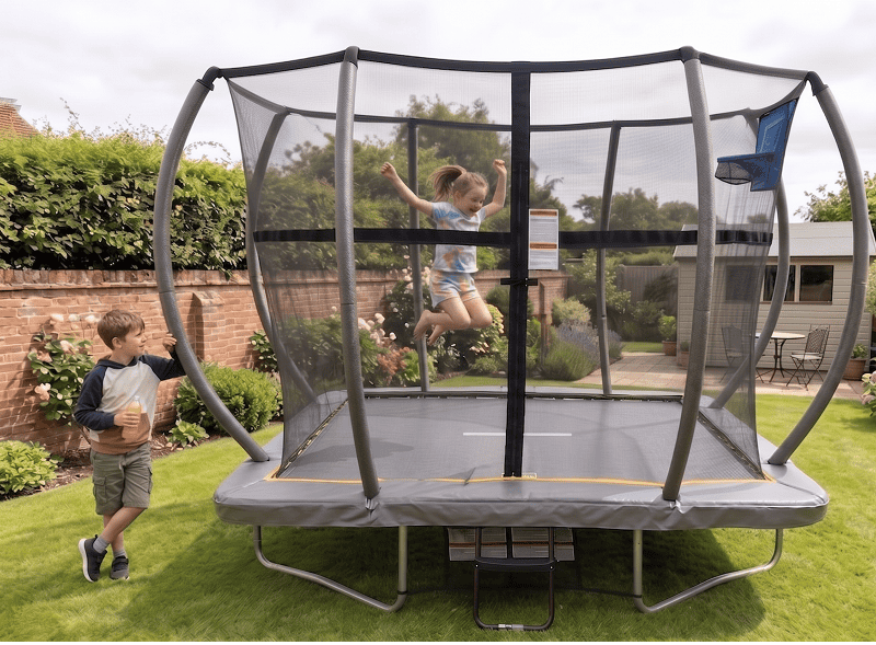 Big Air Super Bounce 5x7ft Rectangular Trampoline with Safety Enclosure Grey - Free Ladder Shoe Tidy Anchor Kit Basketball - Image 11