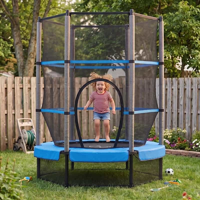 55" Kids Trampoline with Safety Net Blue – Indoor & Outdoor Use Mini Trampoline for Children
