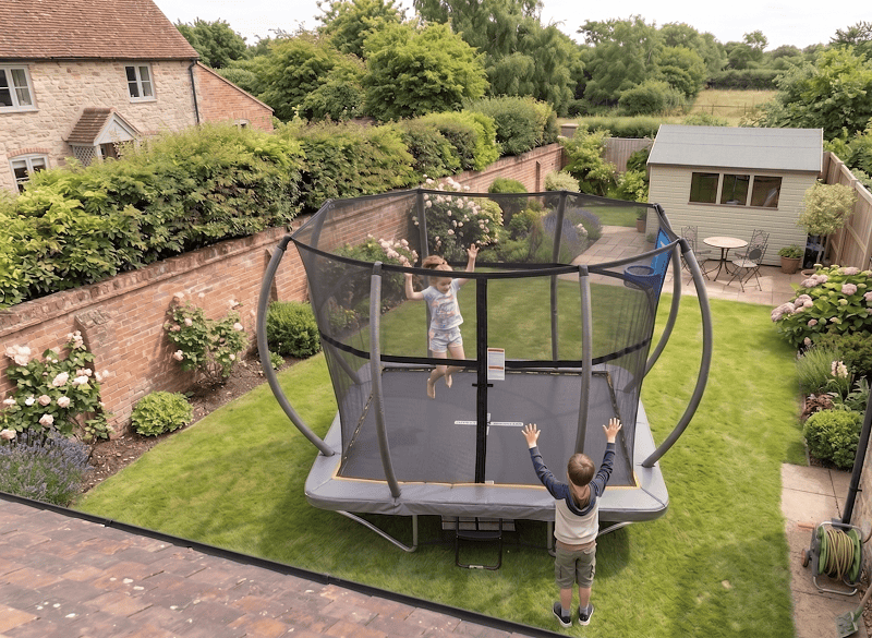 Big Air Super Bounce 5x7ft Rectangular Trampoline with Safety Enclosure Grey - Free Ladder Shoe Tidy Anchor Kit Basketball - Image 12
