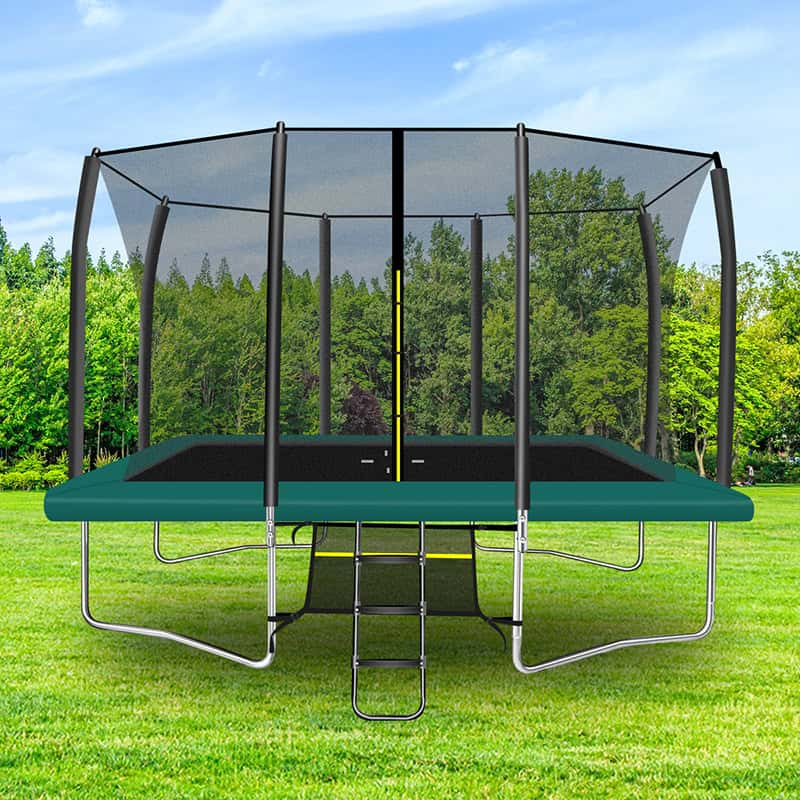 7x10ft Rectangular Trampoline with Safety Enclosure Green - Free Ladder & Shoe Tidy