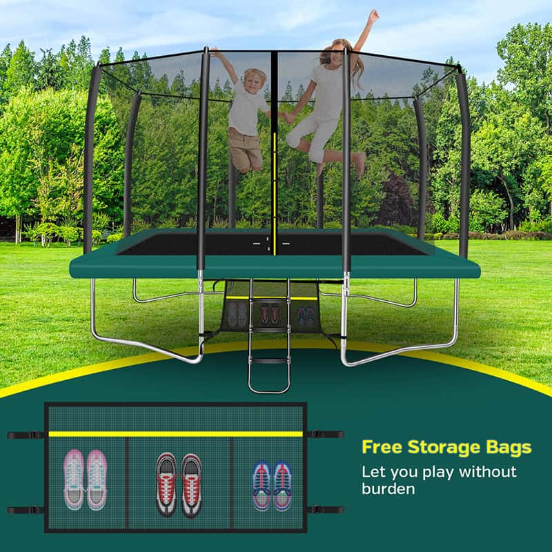 7x10ft Rectangular Trampoline with Safety Enclosure Green - Free Ladder & Shoe Tidy