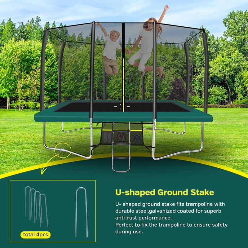 7x10ft Rectangular Trampoline with Safety Enclosure Green - Free Ladder & Shoe Tidy