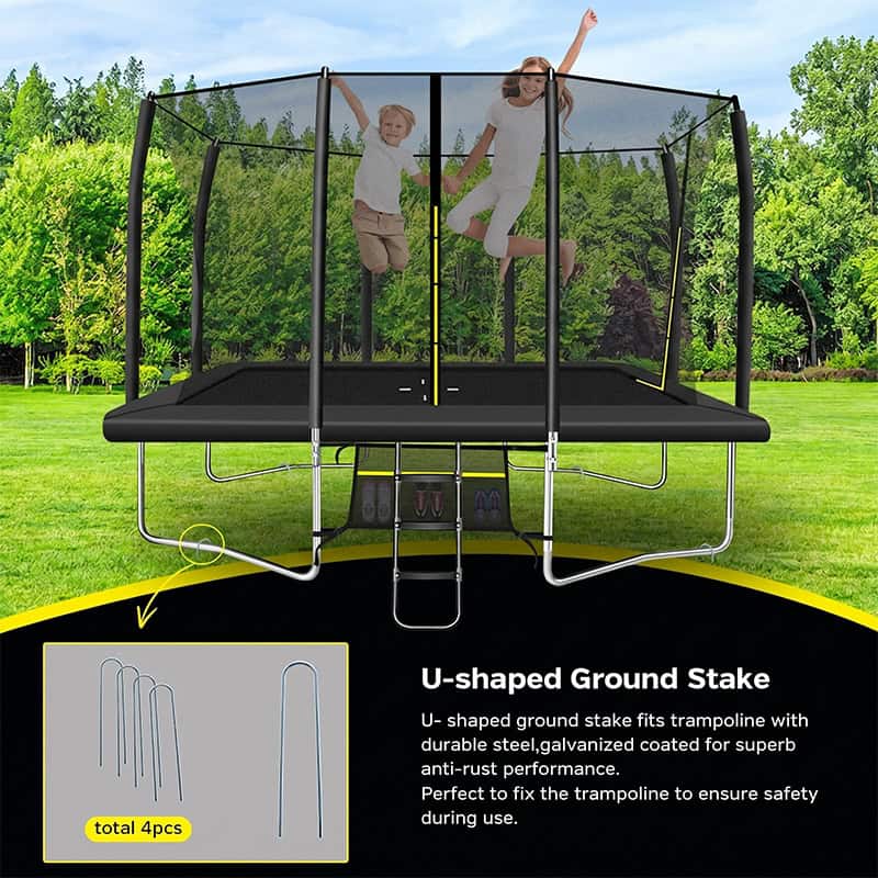 7x10ft Rectangular Trampoline with Safety Enclosure Black - Free Ladder & Shoe Tidy
