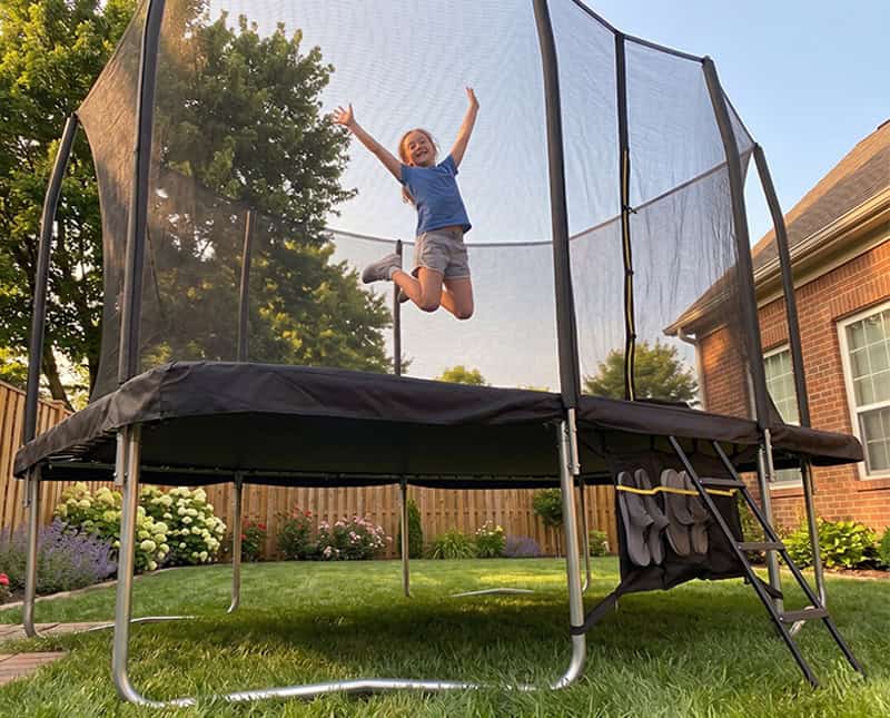 7x10ft Rectangular Trampoline with Safety Enclosure Black - Free Ladder & Shoe Tidy