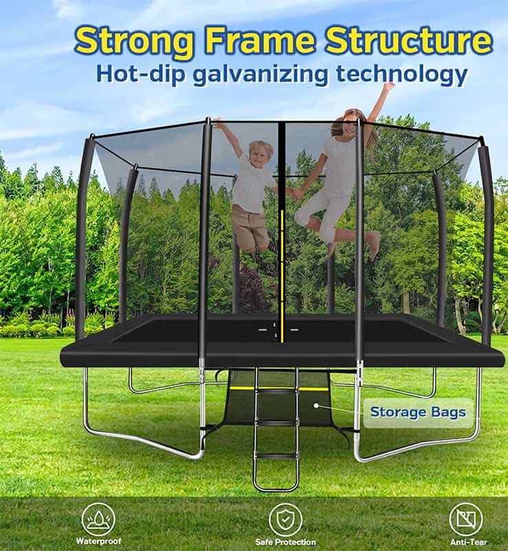 7x10ft Rectangular Trampoline with Safety Enclosure Black - Free Ladder & Shoe Tidy