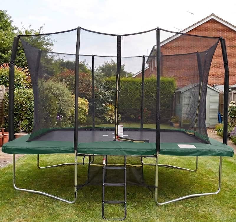 8x12ft Rectangular Trampoline with Safety Enclosure Green – Free Ladder & Shoe Tidy
