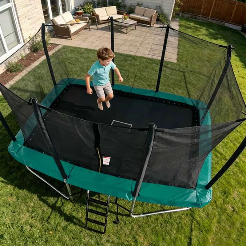 8x12ft Rectangular Trampoline with Safety Enclosure Green – Free Ladder & Shoe Tidy