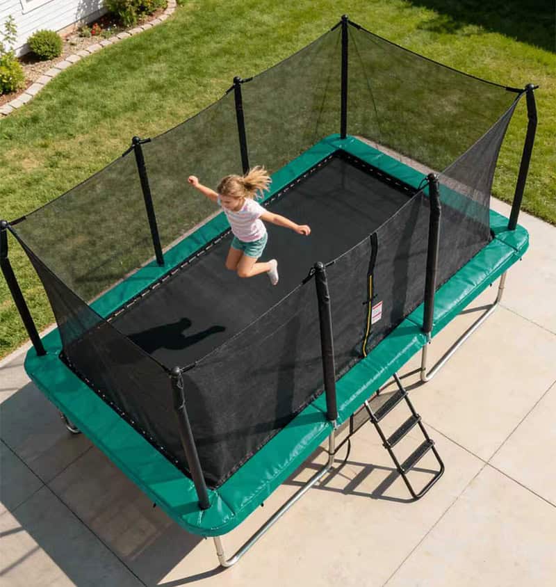 8x12ft Rectangular Trampoline with Safety Enclosure Green – Free Ladder & Shoe Tidy