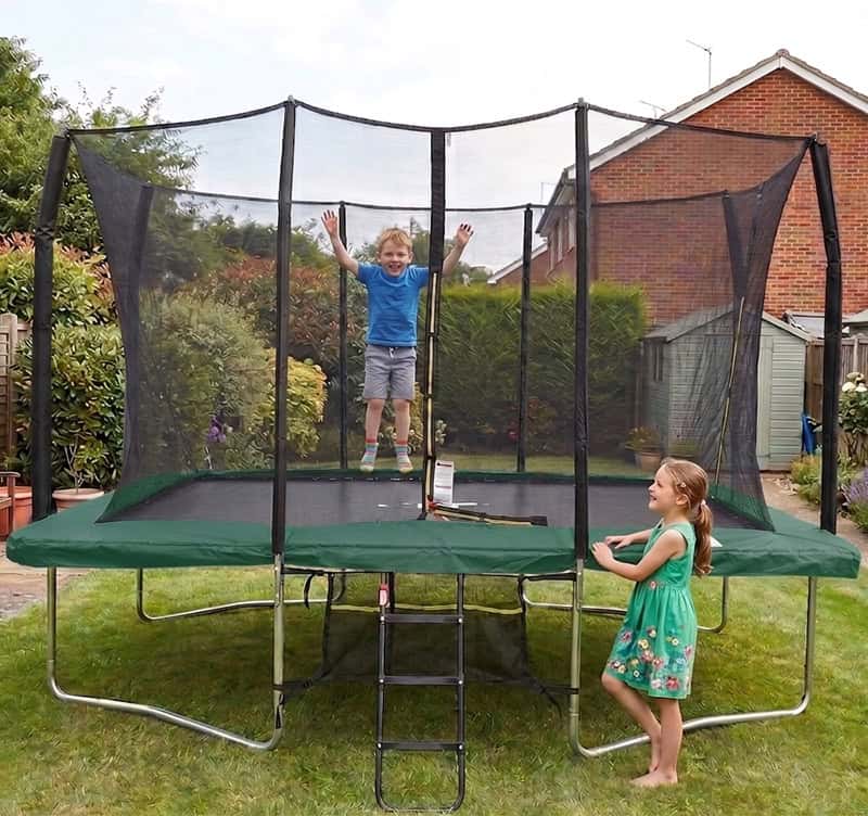 7x10ft Rectangular Trampoline with Safety Enclosure Green - Free Ladder & Shoe Tidy
