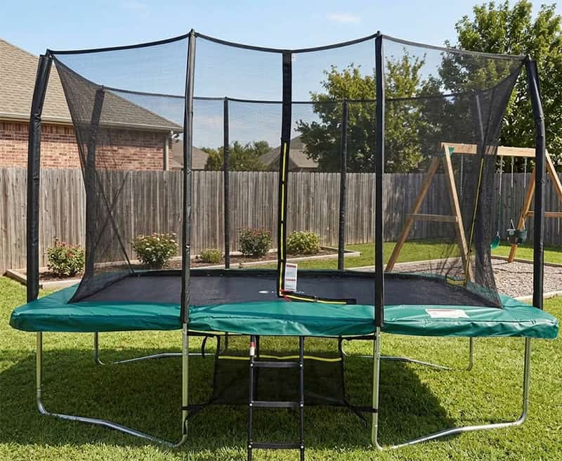 7x10ft Rectangular Trampoline with Safety Enclosure Green - Free Ladder & Shoe Tidy