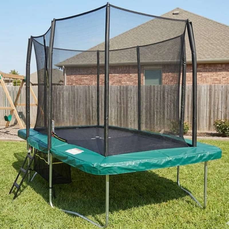 7x10ft Rectangular Trampoline with Safety Enclosure Green - Free Ladder & Shoe Tidy