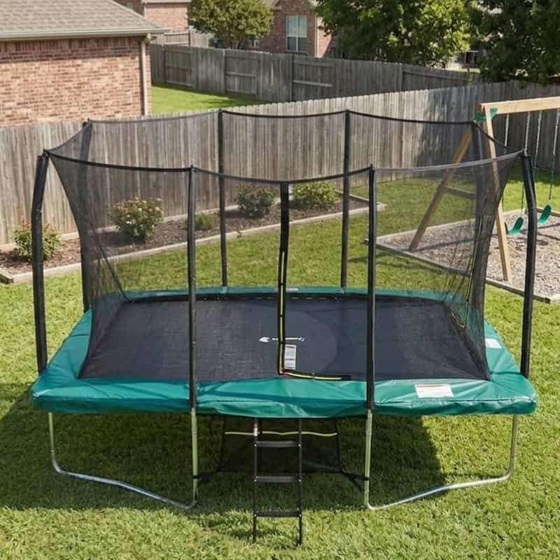 7x10ft Rectangular Trampoline with Safety Enclosure Green - Free Ladder & Shoe Tidy