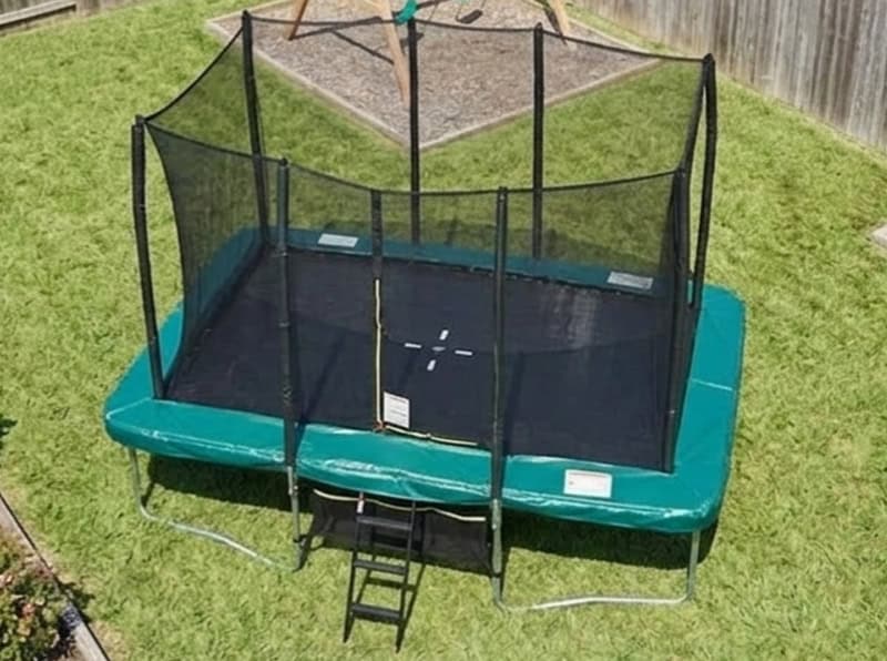 7x10ft Rectangular Trampoline with Safety Enclosure Green - Free Ladder & Shoe Tidy