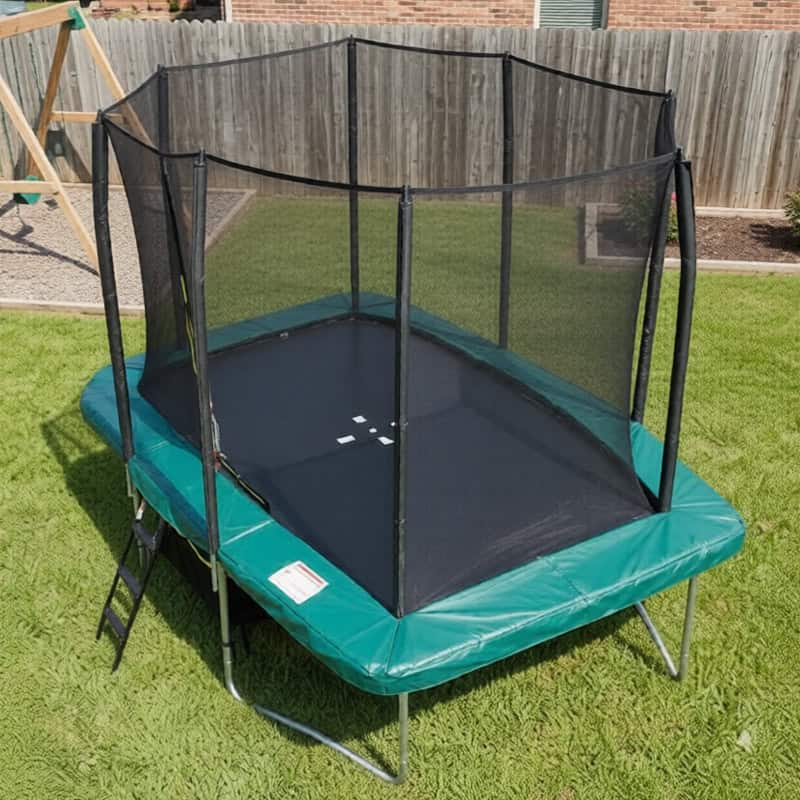 7x10ft Rectangular Trampoline with Safety Enclosure Green - Free Ladder & Shoe Tidy