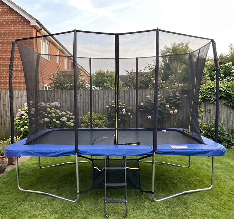 8x12ft Rectangular Trampoline with Safety Enclosure Blue – Free Ladder & Shoe Tidy