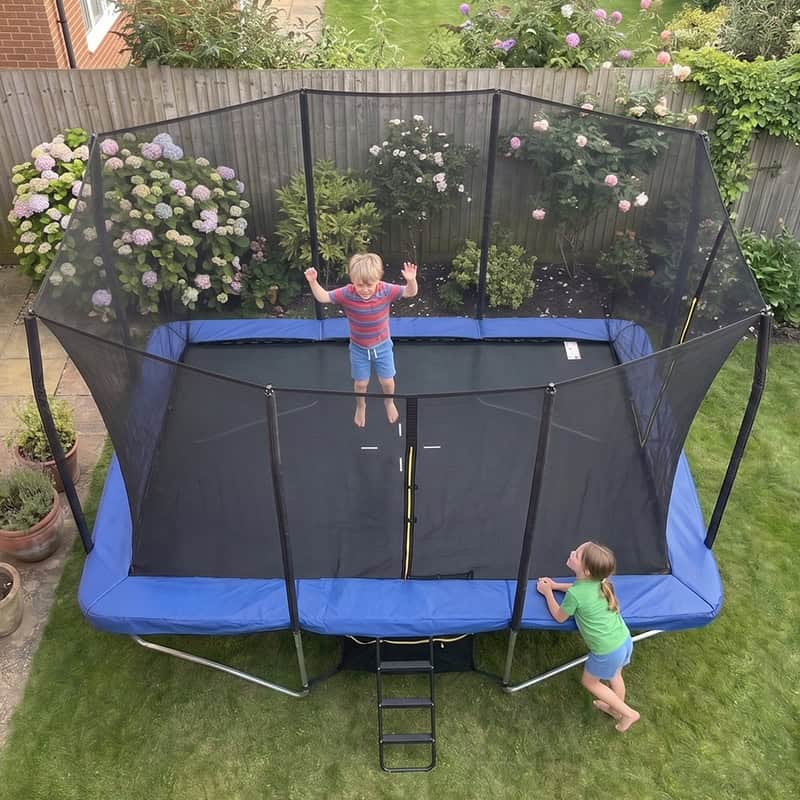 7x10ft Rectangular Trampoline with Safety Enclosure Grey - Free Ladder & Shoe Tidy