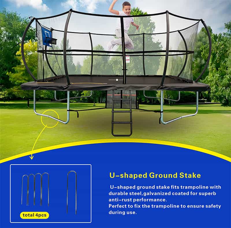 10x17ft Rectangular Trampoline with Safety Enclosure Black - Free Ladder Shoe Tidy Anchor Kit Basketball