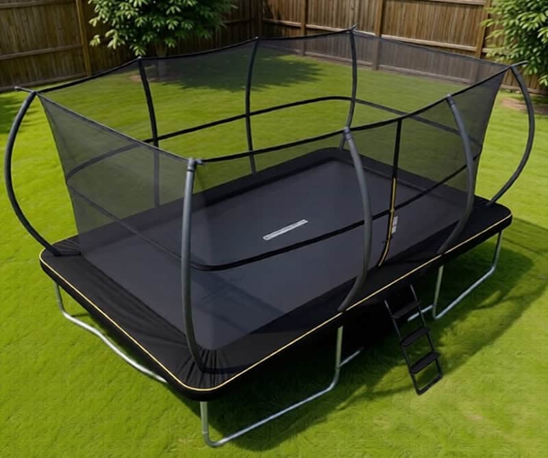 10x15ft Rectangular Trampoline with Safety Enclosure Black - Free Ladder Shoe Tidy Anchor Kit Basketball