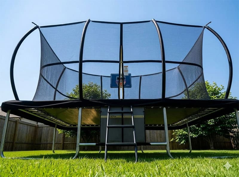 10x17ft Rectangular Trampoline with Safety Enclosure Black - Free Ladder Shoe Tidy Anchor Kit Basketball