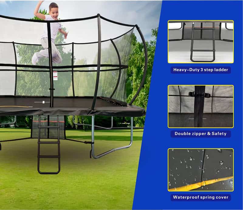 10x15ft Rectangular Trampoline with Safety Enclosure Black - Free Ladder Shoe Tidy Anchor Kit Basketball