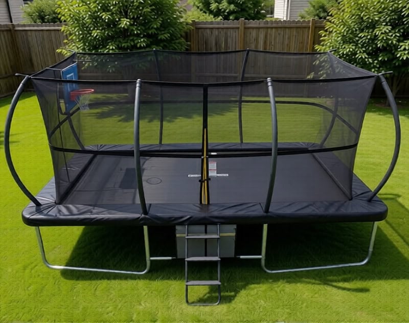 10x17ft Rectangular Trampoline with Safety Enclosure Black - Free Ladder Shoe Tidy Anchor Kit Basketball