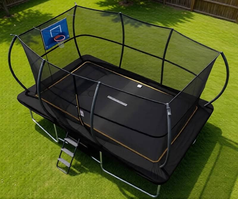 10x17ft Rectangular Trampoline with Safety Enclosure Black - Free Ladder Shoe Tidy Anchor Kit Basketball