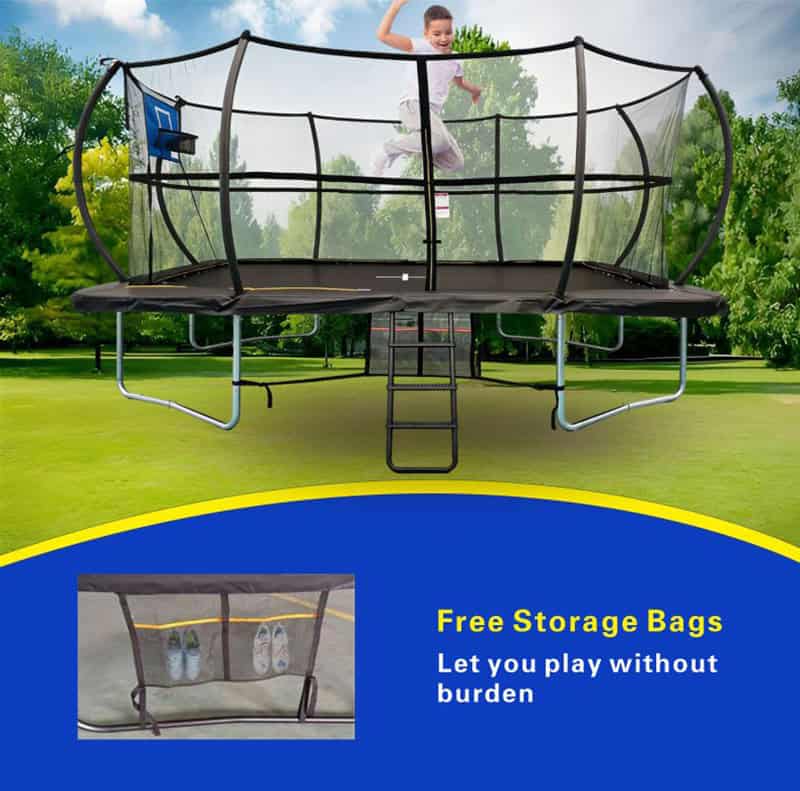 10x17ft Rectangular Trampoline with Safety Enclosure Black - Free Ladder Shoe Tidy Anchor Kit Basketball