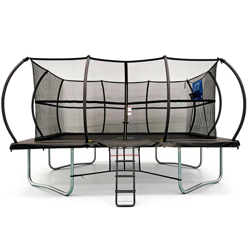 10x15ft Rectangular Trampoline with Safety Enclosure Black - Free Ladder Shoe Tidy Anchor Kit Basketball