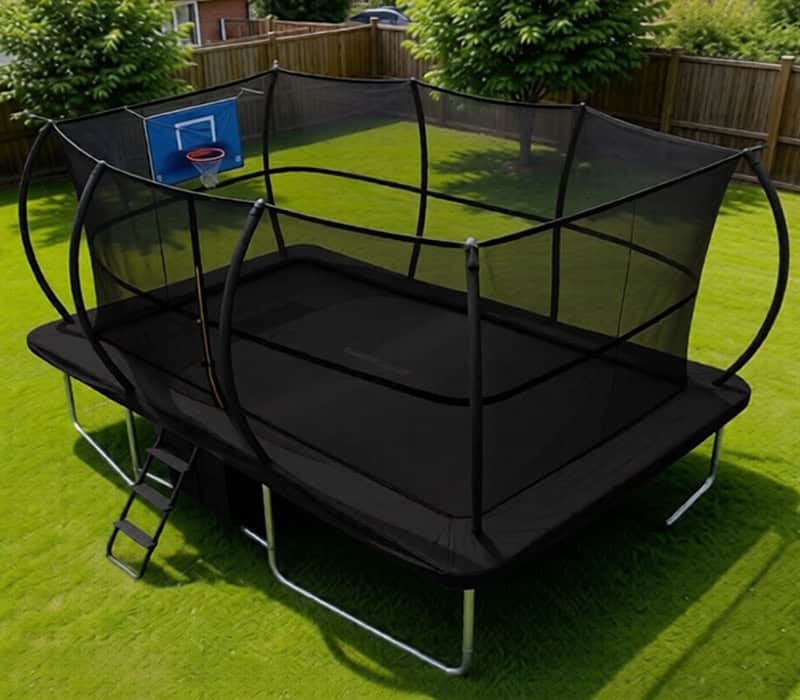 Big Air Super Bounce 10x17ft Rectangular Trampoline with Safety Enclosure Black - Free Ladder Shoe Tidy Anchor Kit Basketball - Image 6