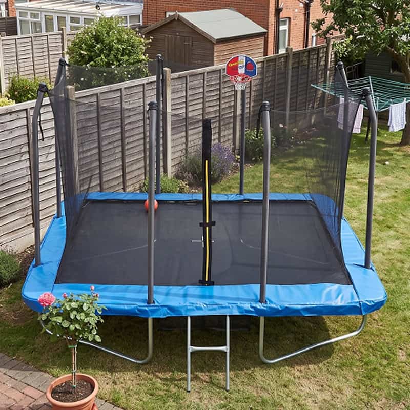 6x8ft Rectangular Trampoline with Safety Enclosure Blue FREE Ladder Basketball Game & Shoe Tidy