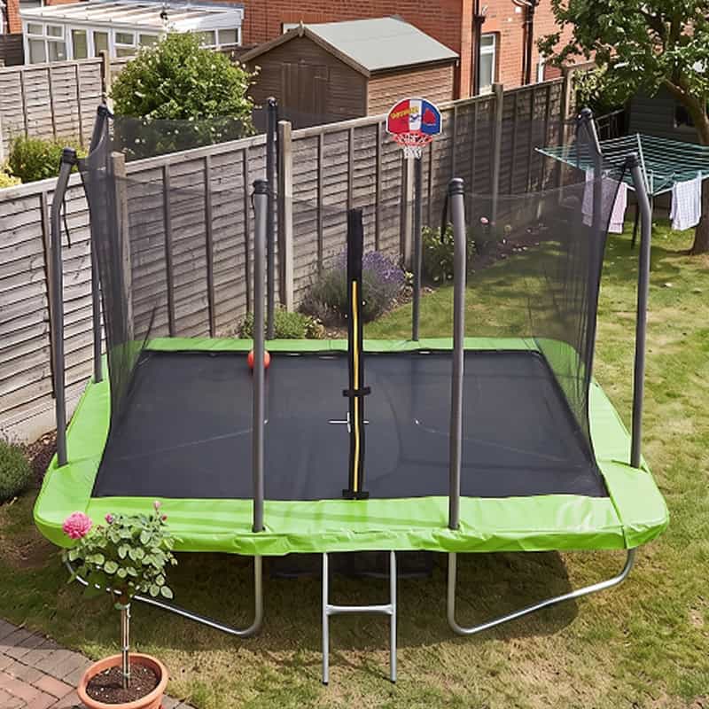 6x8ft Rectangular Trampoline with Safety Enclosure FREE Ladder Basketball Game & Shoe Tidy